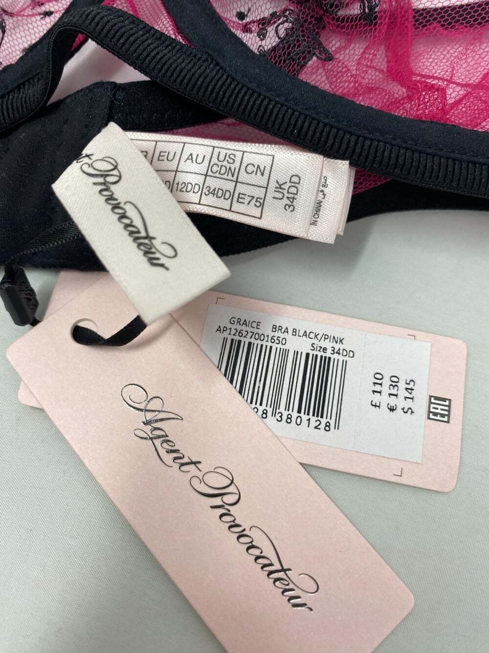 Agent Provocateur Graice Pink Black Bra 34DD NWT $145 - Picture 9 of 9